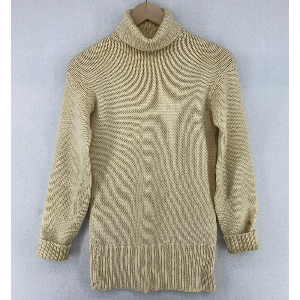 VERMONT SHAKERS Sweater Womens S Worsted Wool Chunky Turtleneck Pullover Ivory